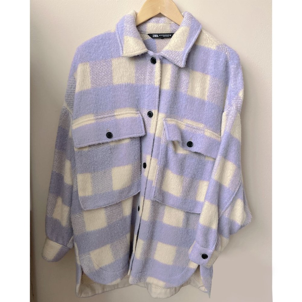 ZARA PURPLE OVERSIZED PLAID OVERSHIRT JACKET